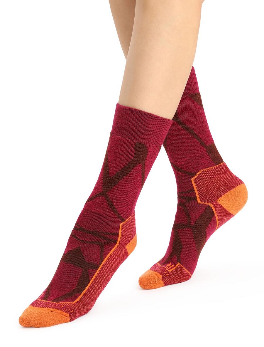 Women's Icebreaker Merino Hike+ Medium Crew Fractured Landscapes Socks Cherry / Espresso | CA 1541OKIR